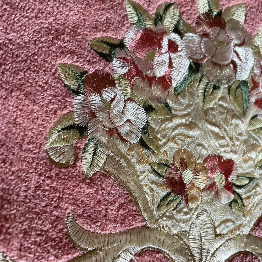 Avanti Linens 4pc Towel Set Dusty Rose Pink Floral Embroidered Cotton USA Made